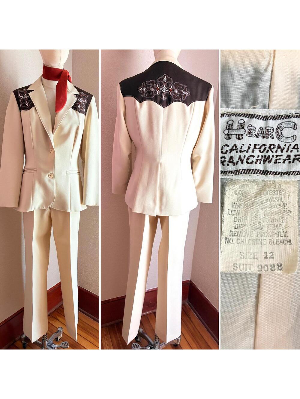 1970s H Bar C California Ranchwear Embroidered Cowgirl Pantsuit Western Suit